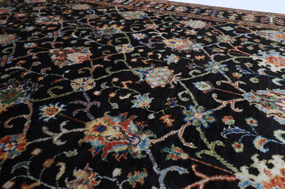 150 x 203 cm | Oriental Floral Black Area Rug Afghan Hand Knotted Veg Dye Wool carpet