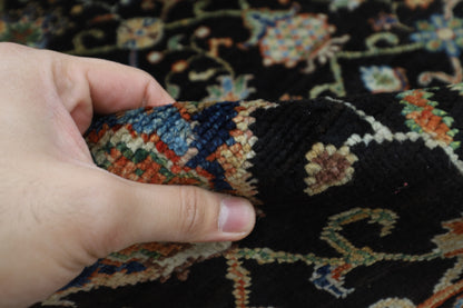 150 x 203 cm | Oriental Floral Black Area Rug Afghan Hand Knotted Veg Dye Wool carpet