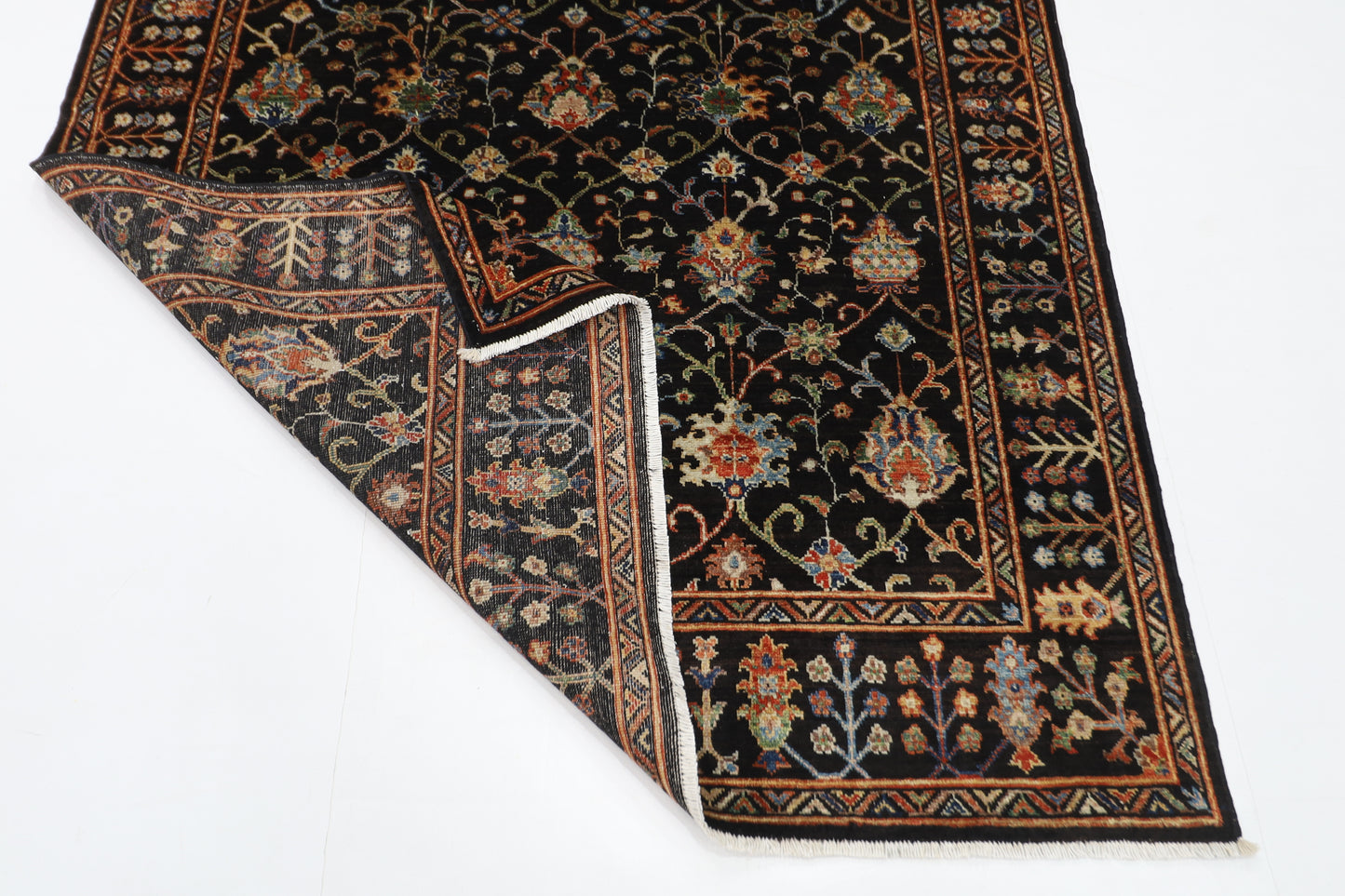 150 x 203 cm | Oriental Floral Black Area Rug Afghan Hand Knotted Veg Dye Wool carpet