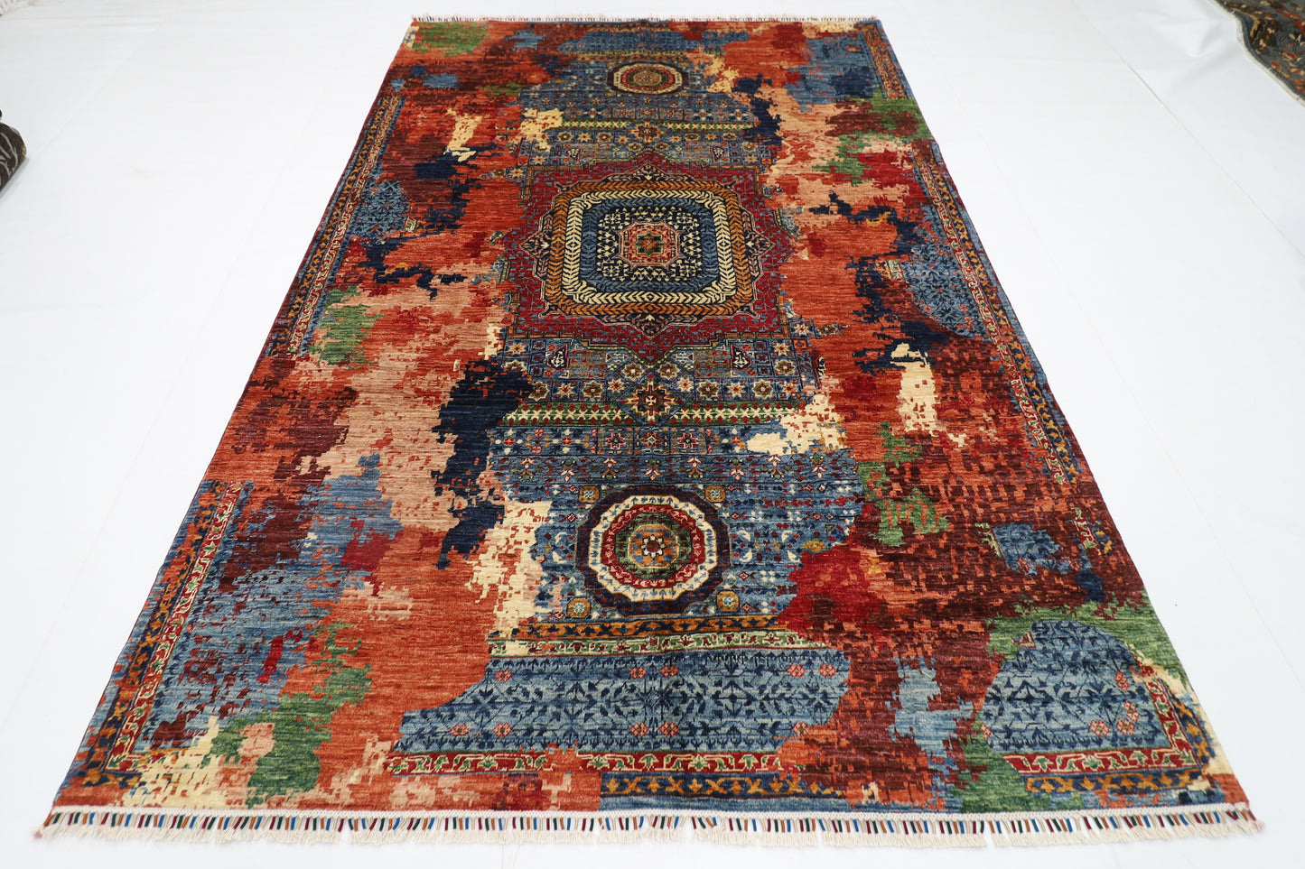 199 x 298 cm | Oriental Abstract Area Rug Afghan Hand Knotted Veg Dye Wool carpet