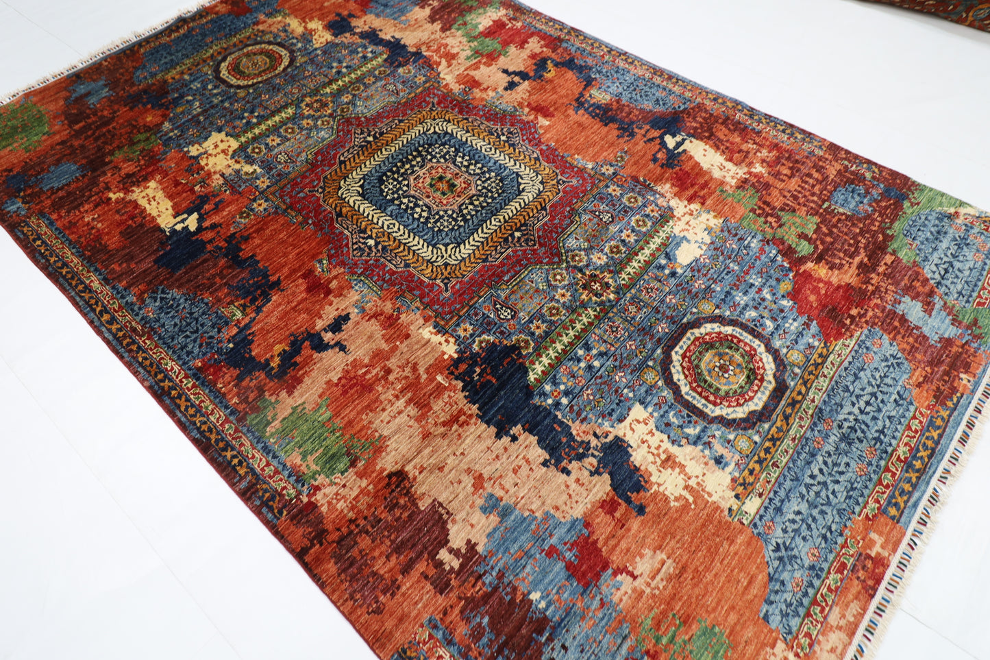 199 x 298 cm | Oriental Abstract Area Rug Afghan Hand Knotted Veg Dye Wool carpet
