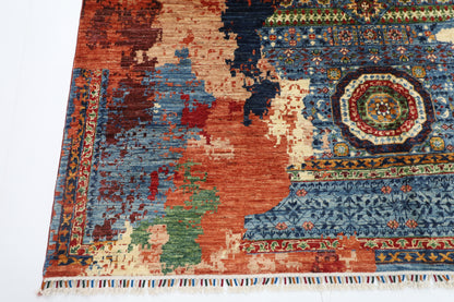 199 x 298 cm | Oriental Abstract Area Rug Afghan Hand Knotted Veg Dye Wool carpet