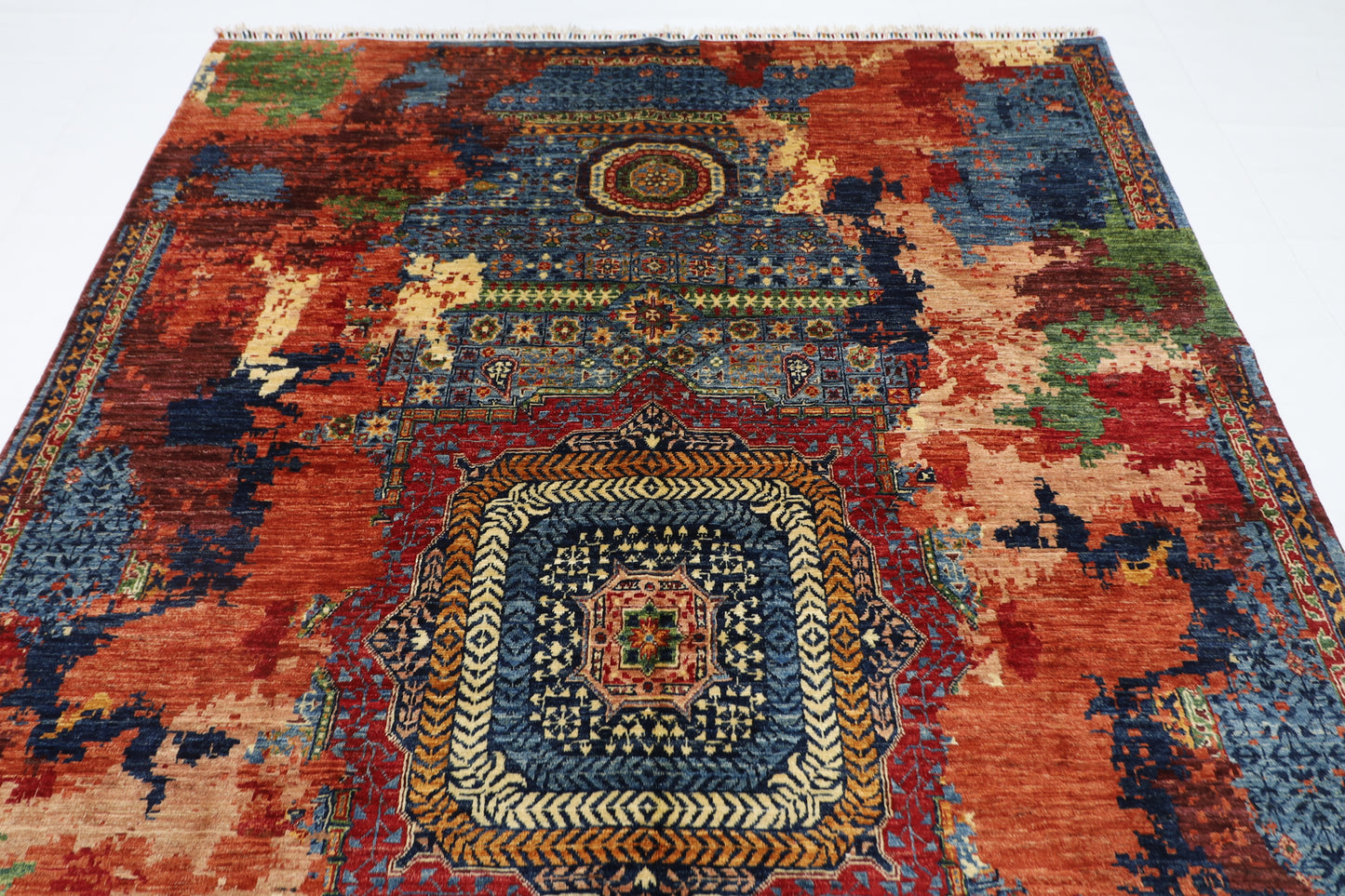 199 x 298 cm | Oriental Abstract Area Rug Afghan Hand Knotted Veg Dye Wool carpet
