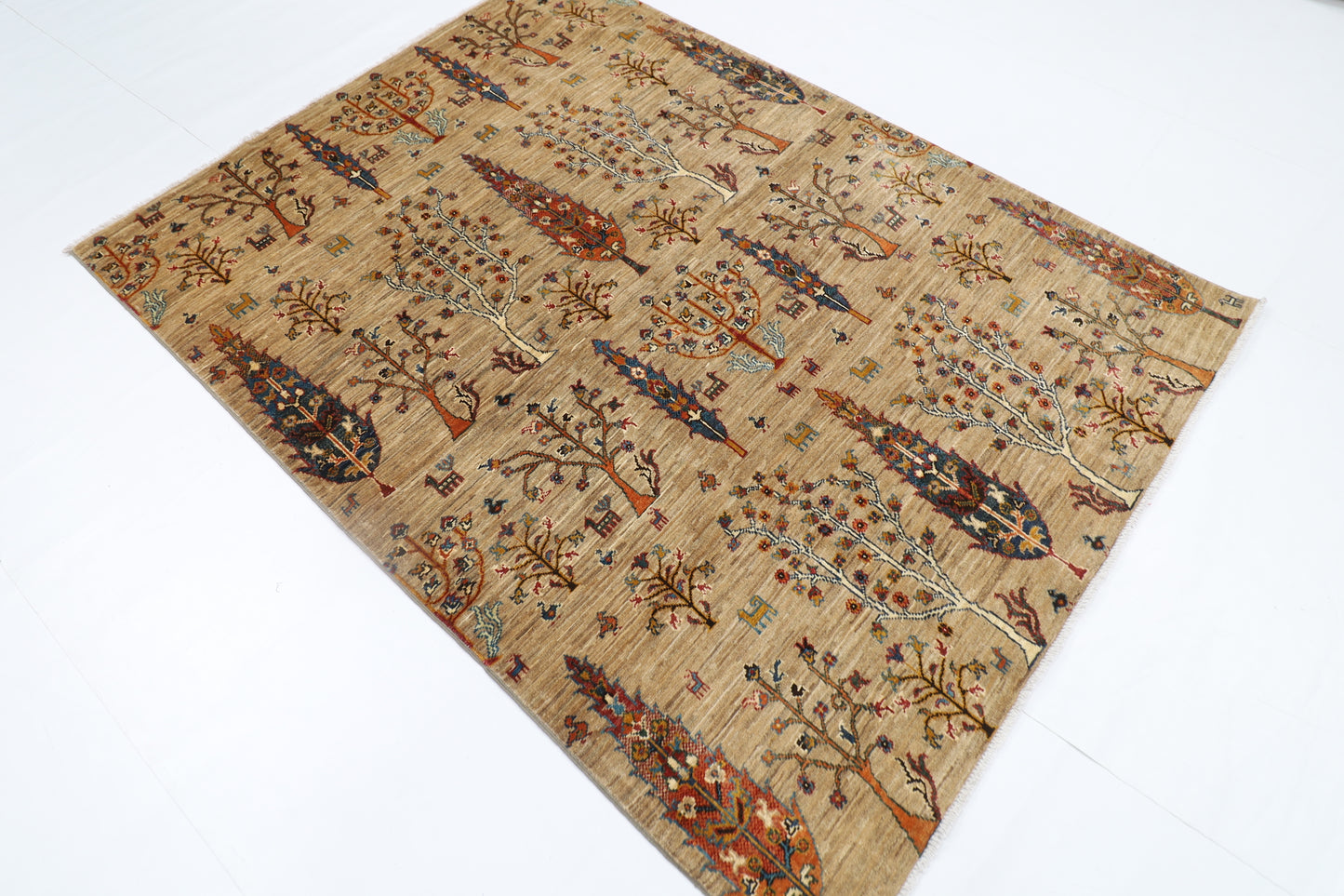 151 x 200 cm | Oriental Tree of life Area Rug Afghan Hand Knotted Veg Dye Wool carpet