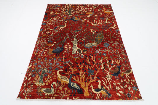 148 x 197 cm | Oriental Tree of life Birds Area Rug Afghan Hand Knotted Veg Dye Wool carpet