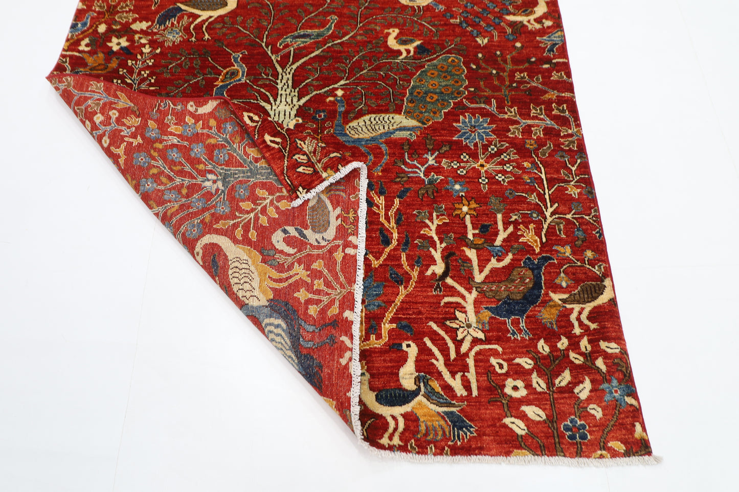 148 x 197 cm | Oriental Tree of life Birds Area Rug Afghan Hand Knotted Veg Dye Wool carpet