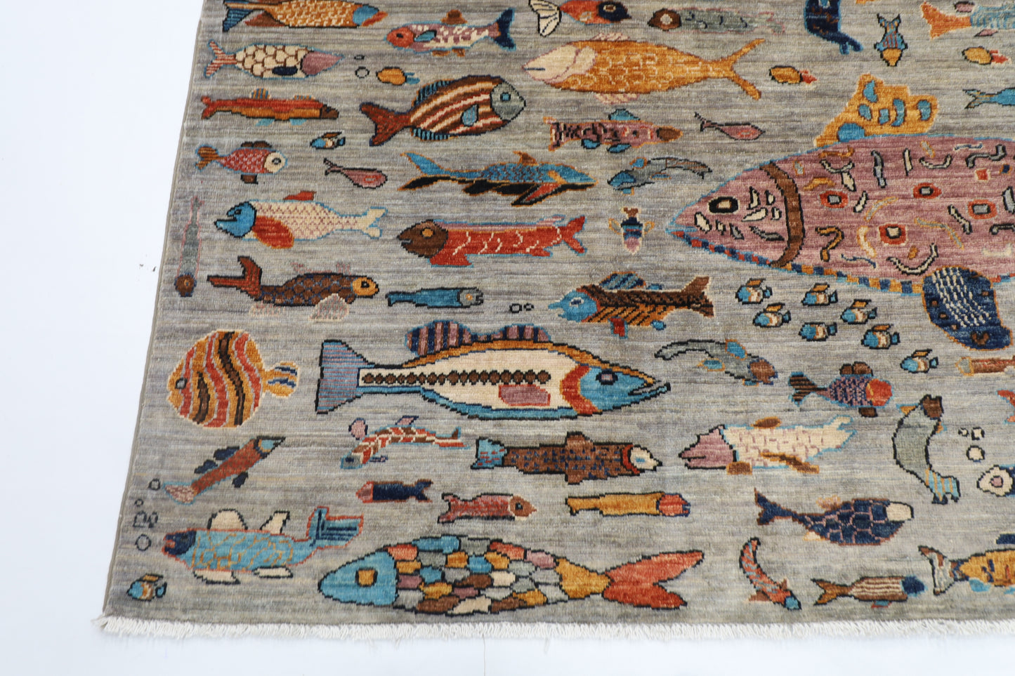 181 x 265 cm | Oriental Fish Gray Area Rug Afghan Hand Knotted Veg Dye Wool carpet