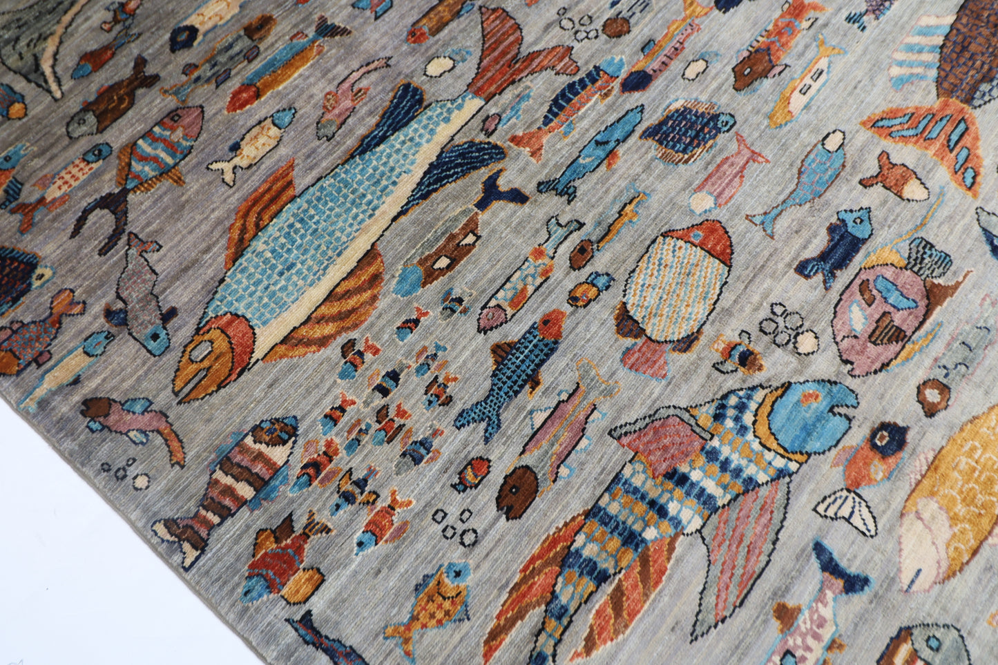 181 x 265 cm | Oriental Fish Gray Area Rug Afghan Hand Knotted Veg Dye Wool carpet
