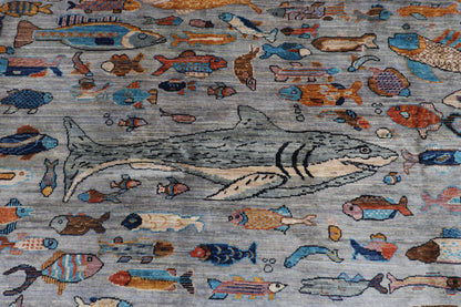 181 x 265 cm | Oriental Fish Gray Area Rug Afghan Hand Knotted Veg Dye Wool carpet