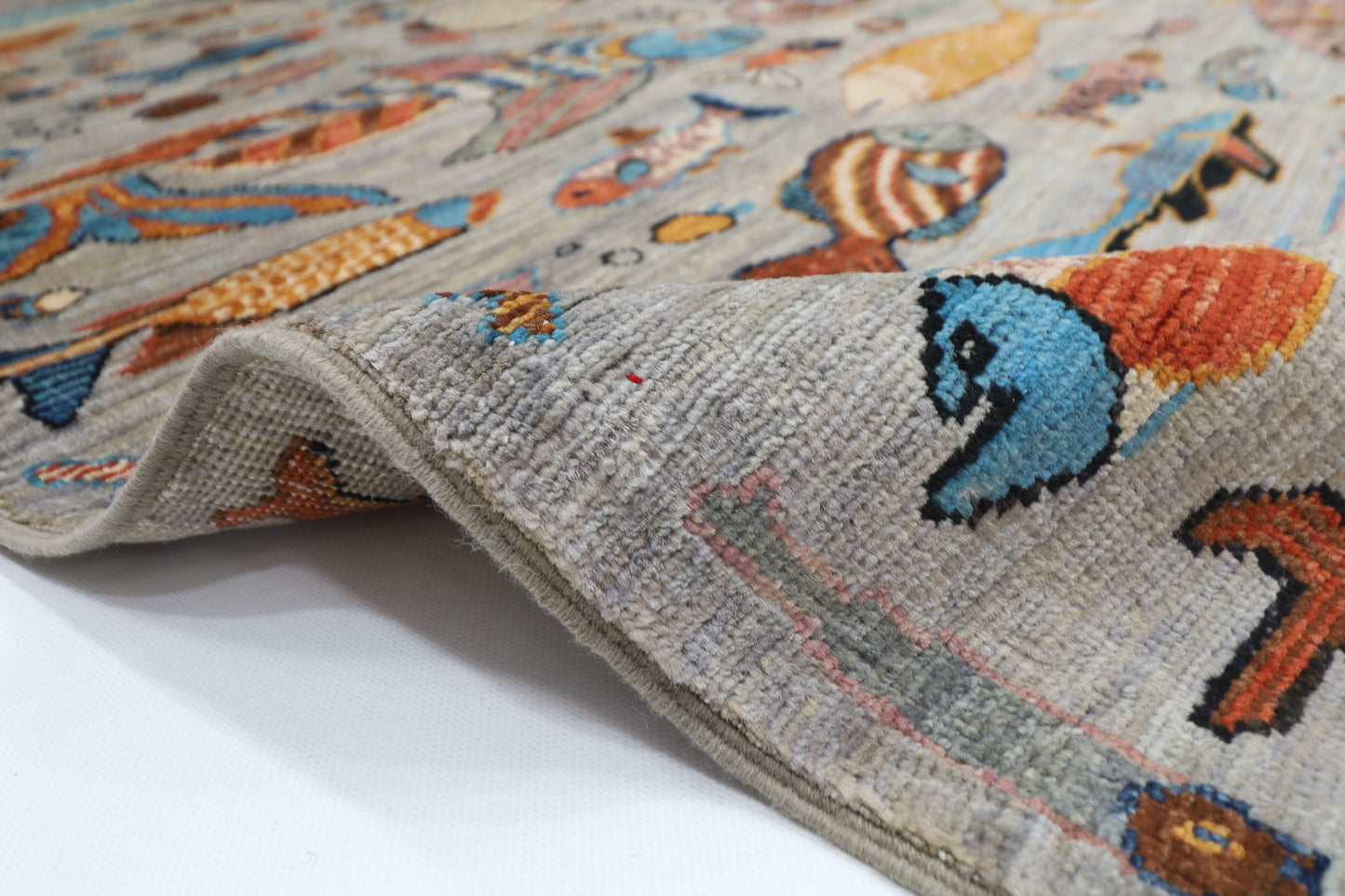 181 x 265 cm | Oriental Fish Gray Area Rug Afghan Hand Knotted Veg Dye Wool carpet