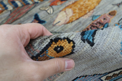 181 x 265 cm | Oriental Fish Gray Area Rug Afghan Hand Knotted Veg Dye Wool carpet