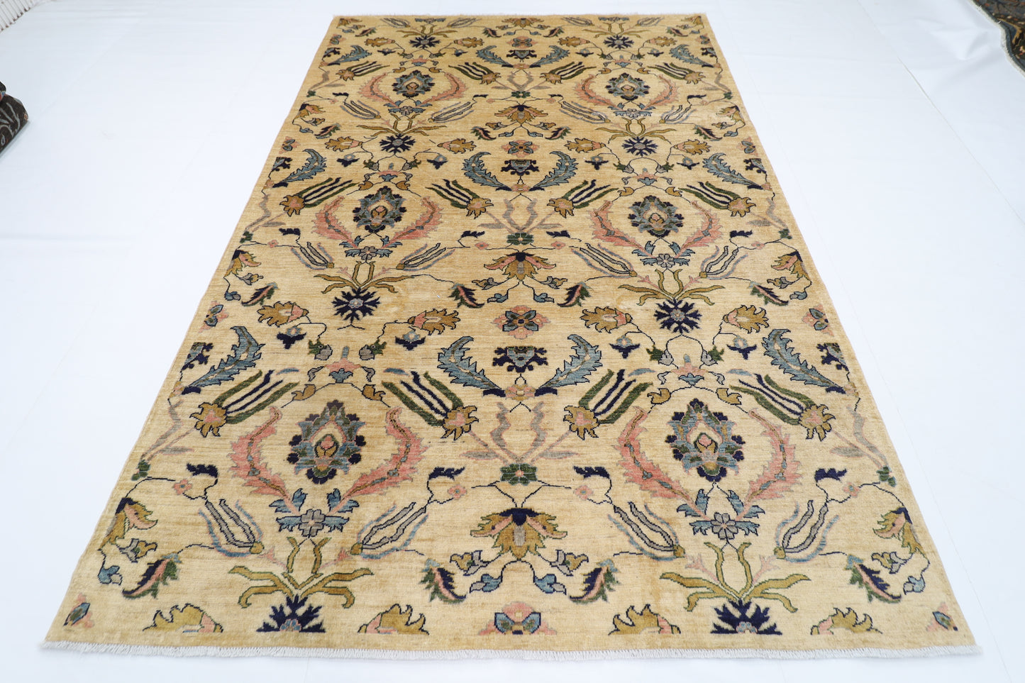 201 x 294 cm | Oriental Suzani Beige Area Rug Afghan Hand Knotted Veg Dye Wool carpet