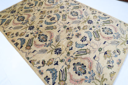 201 x 294 cm | Oriental Suzani Beige Area Rug Afghan Hand Knotted Veg Dye Wool carpet