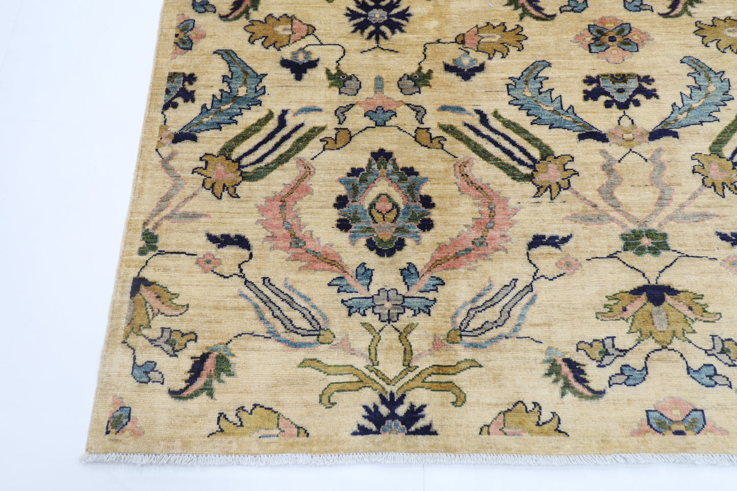 201 x 294 cm | Oriental Suzani Beige Area Rug Afghan Hand Knotted Veg Dye Wool carpet