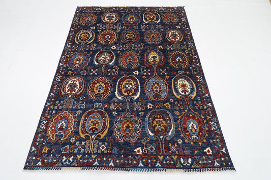148 x 195 cm |  Floral Blue Tribal Area Rug Afghan Hand Knotted veg Dye Wool carpet