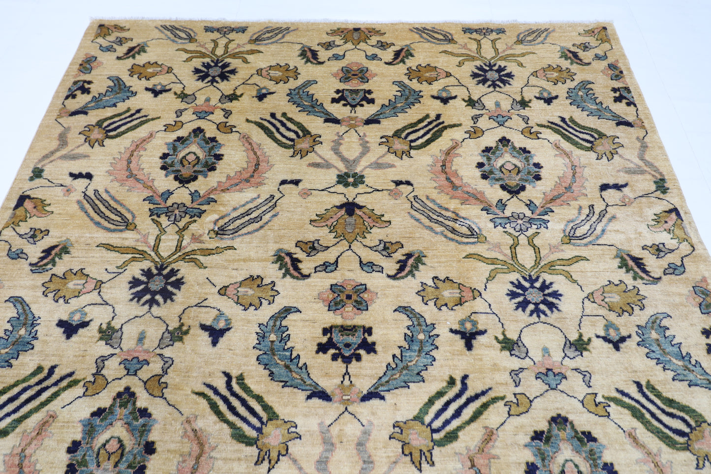 201 x 294 cm | Oriental Suzani Beige Area Rug Afghan Hand Knotted Veg Dye Wool carpet