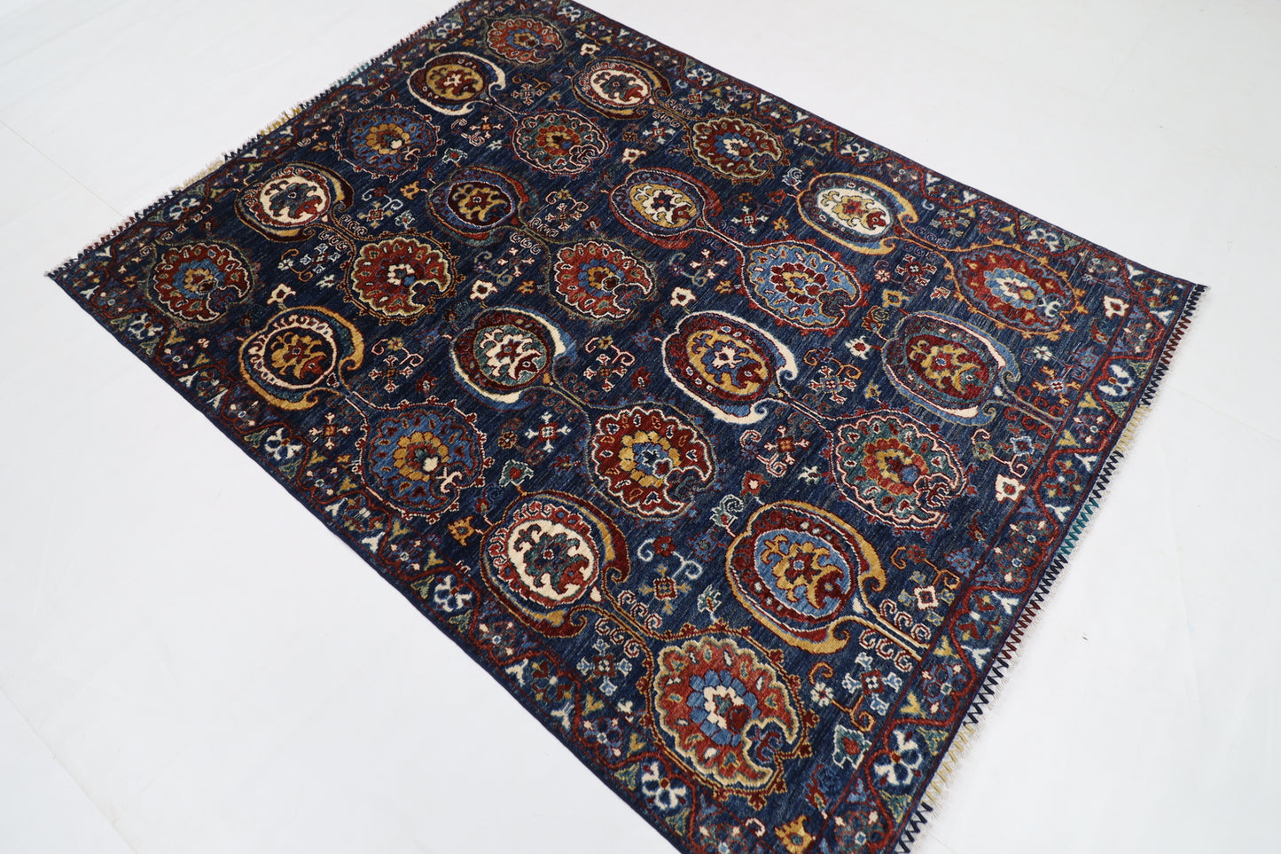 148 x 195 cm |  Floral Blue Tribal Area Rug Afghan Hand Knotted veg Dye Wool carpet
