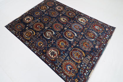 148 x 195 cm |  Floral Blue Tribal Area Rug Afghan Hand Knotted veg Dye Wool carpet