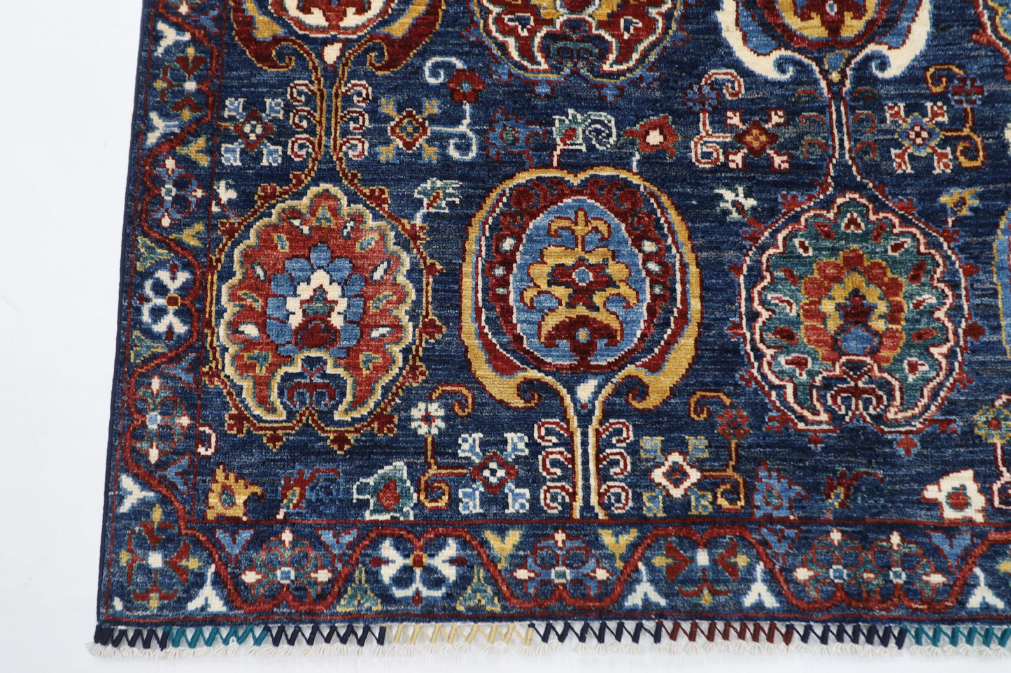 148 x 195 cm |  Floral Blue Tribal Area Rug Afghan Hand Knotted veg Dye Wool carpet