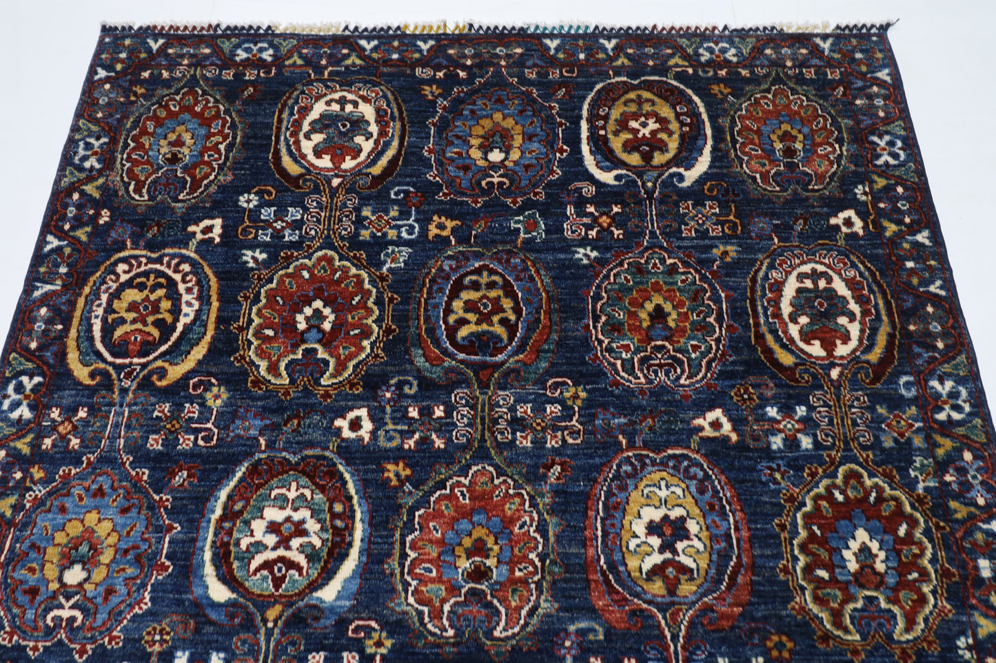 148 x 195 cm |  Floral Blue Tribal Area Rug Afghan Hand Knotted veg Dye Wool carpet