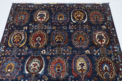148 x 195 cm |  Floral Blue Tribal Area Rug Afghan Hand Knotted veg Dye Wool carpet