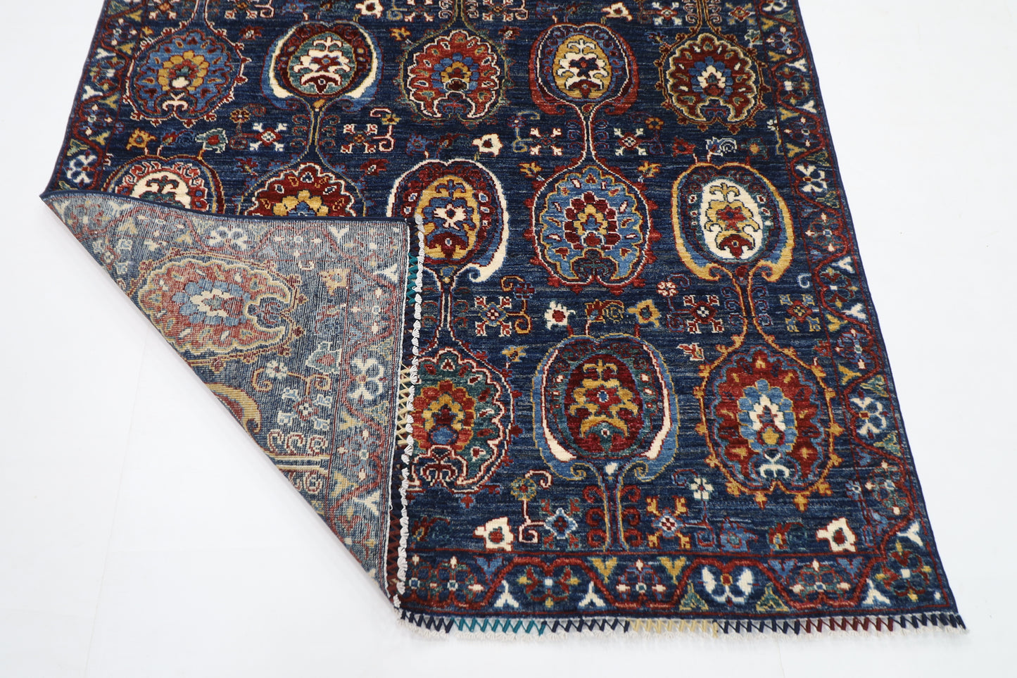 148 x 195 cm |  Floral Blue Tribal Area Rug Afghan Hand Knotted veg Dye Wool carpet