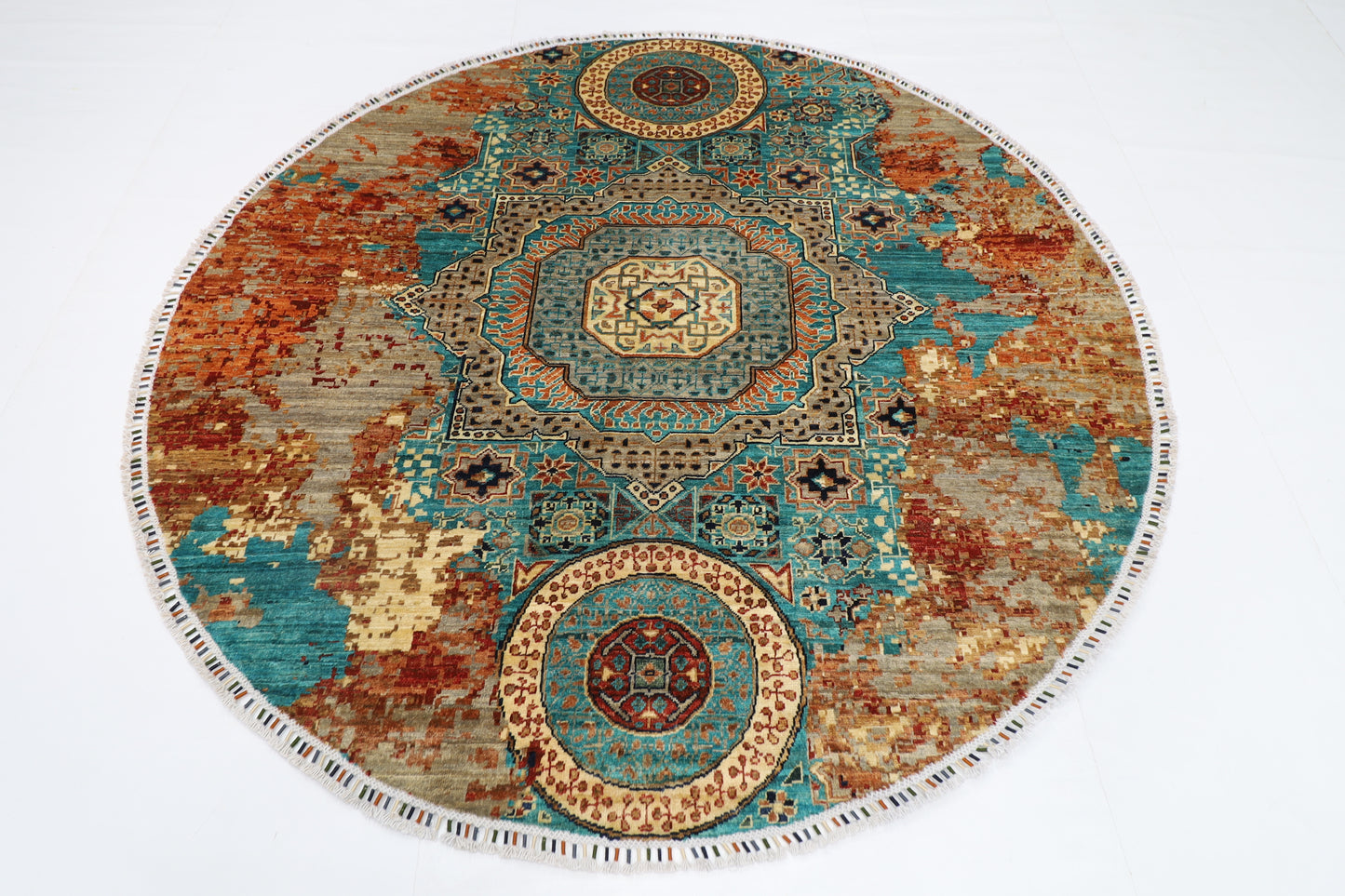 200 x 200 cm | Oriental Abstract Round Rug Afghan Hand Knotted Veg Dye Wool carpet
