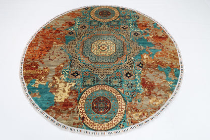 200 x 200 cm | Oriental Abstract Round Rug Afghan Hand Knotted Veg Dye Wool carpet