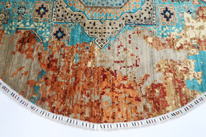 200 x 200 cm | Oriental Abstract Round Rug Afghan Hand Knotted Veg Dye Wool carpet