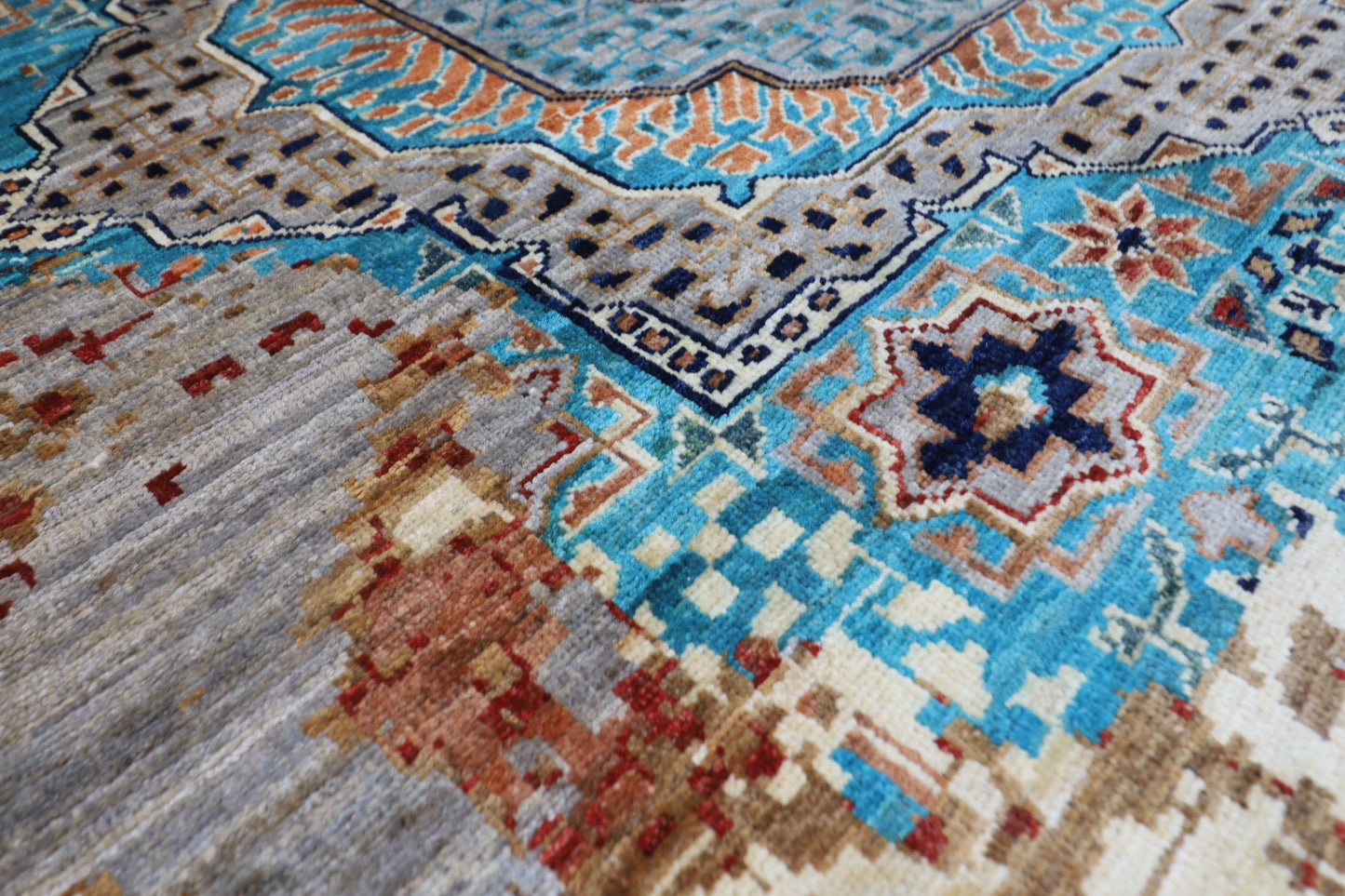 200 x 200 cm | Oriental Abstract Round Rug Afghan Hand Knotted Veg Dye Wool carpet