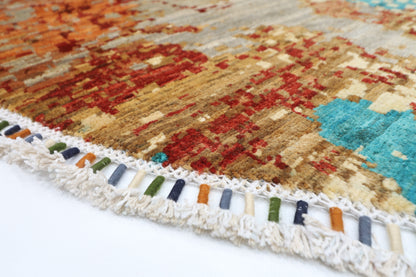 200 x 200 cm | Oriental Abstract Round Rug Afghan Hand Knotted Veg Dye Wool carpet