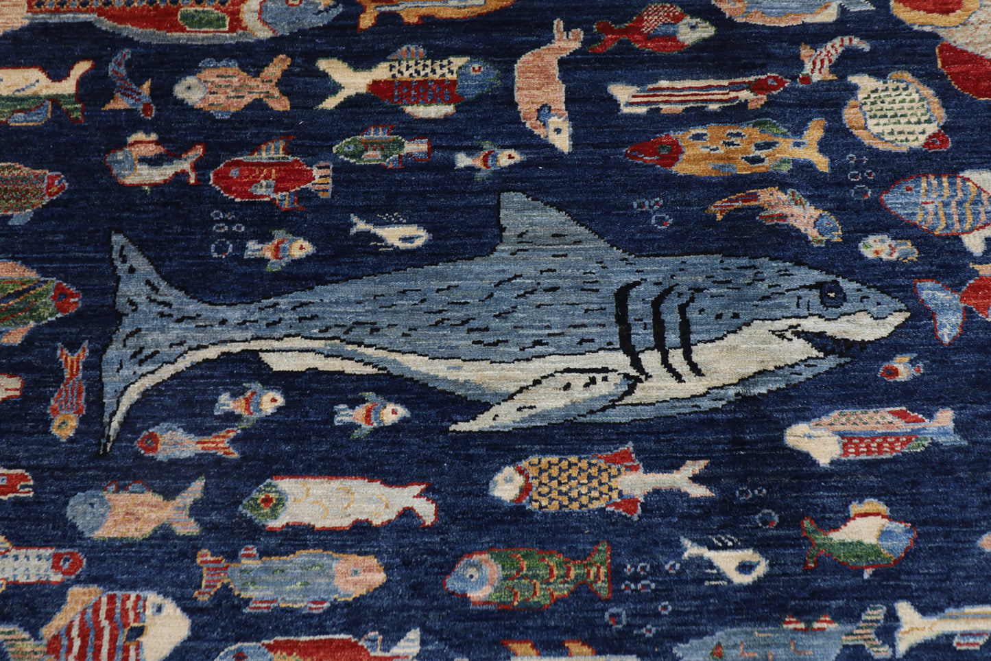 198 x 296 cm | Oriental Fish blue Area Rug Afghan Hand Knotted Veg Dye Wool carpet