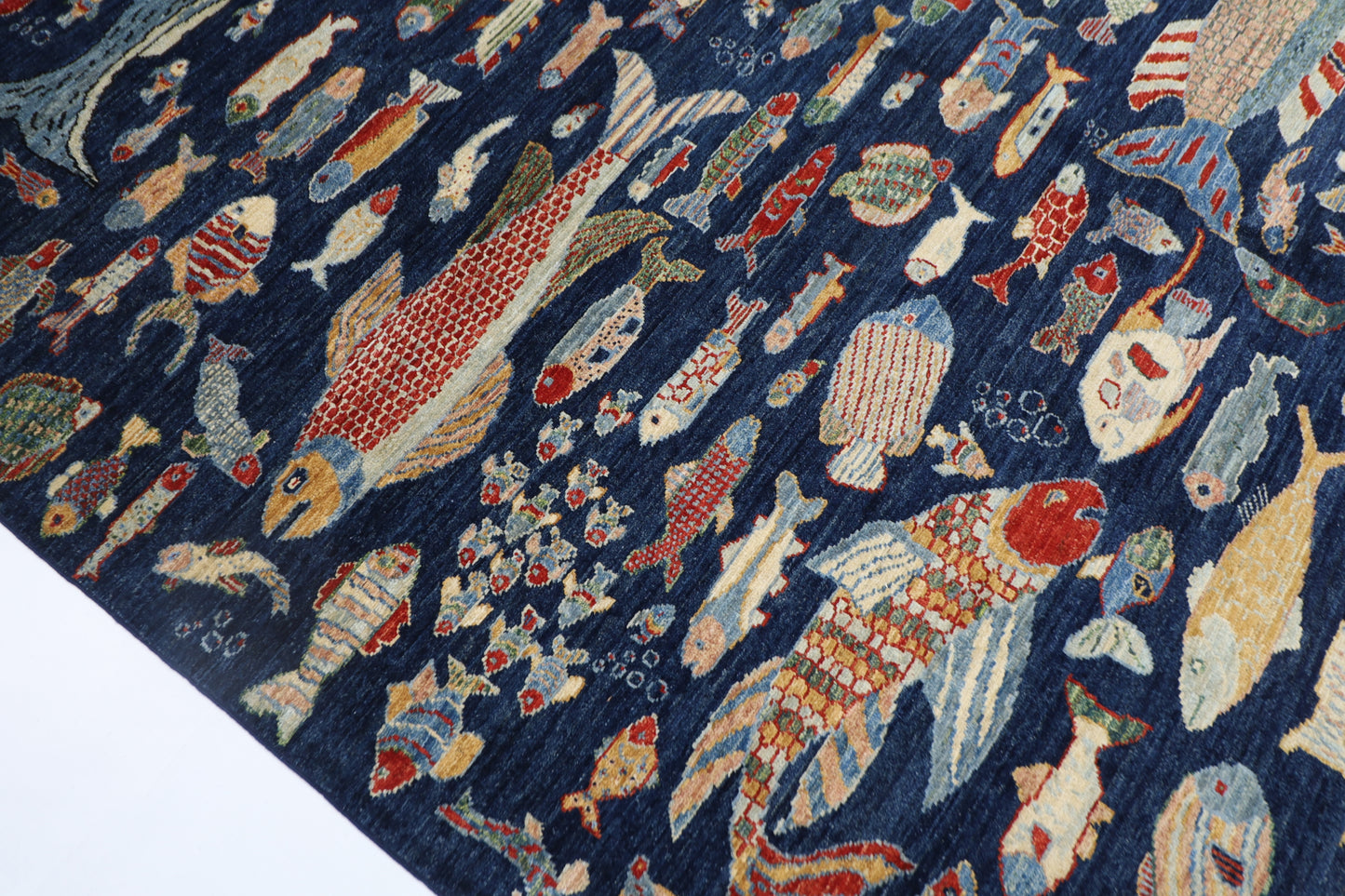 198 x 296 cm | Oriental Fish blue Area Rug Afghan Hand Knotted Veg Dye Wool carpet