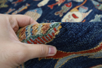 198 x 296 cm | Oriental Fish blue Area Rug Afghan Hand Knotted Veg Dye Wool carpet