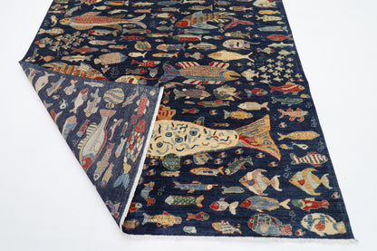 198 x 296 cm | Oriental Fish blue Area Rug Afghan Hand Knotted Veg Dye Wool carpet