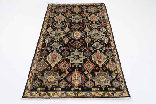121 x 183 cm | Oriental Waziri Black Area Rug Afghan Hand Knotted Veg Dye Wool carpet