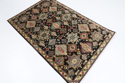 121 x 183 cm | Oriental Waziri Black Area Rug Afghan Hand Knotted Veg Dye Wool carpet