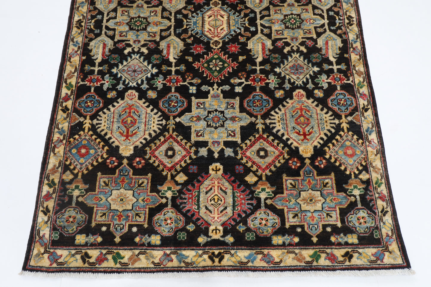 121 x 183 cm | Oriental Waziri Black Area Rug Afghan Hand Knotted Veg Dye Wool carpet