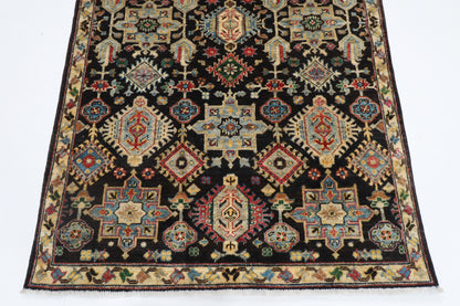 121 x 183 cm | Oriental Waziri Black Area Rug Afghan Hand Knotted Veg Dye Wool carpet