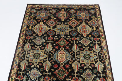 121 x 183 cm | Oriental Waziri Black Area Rug Afghan Hand Knotted Veg Dye Wool carpet