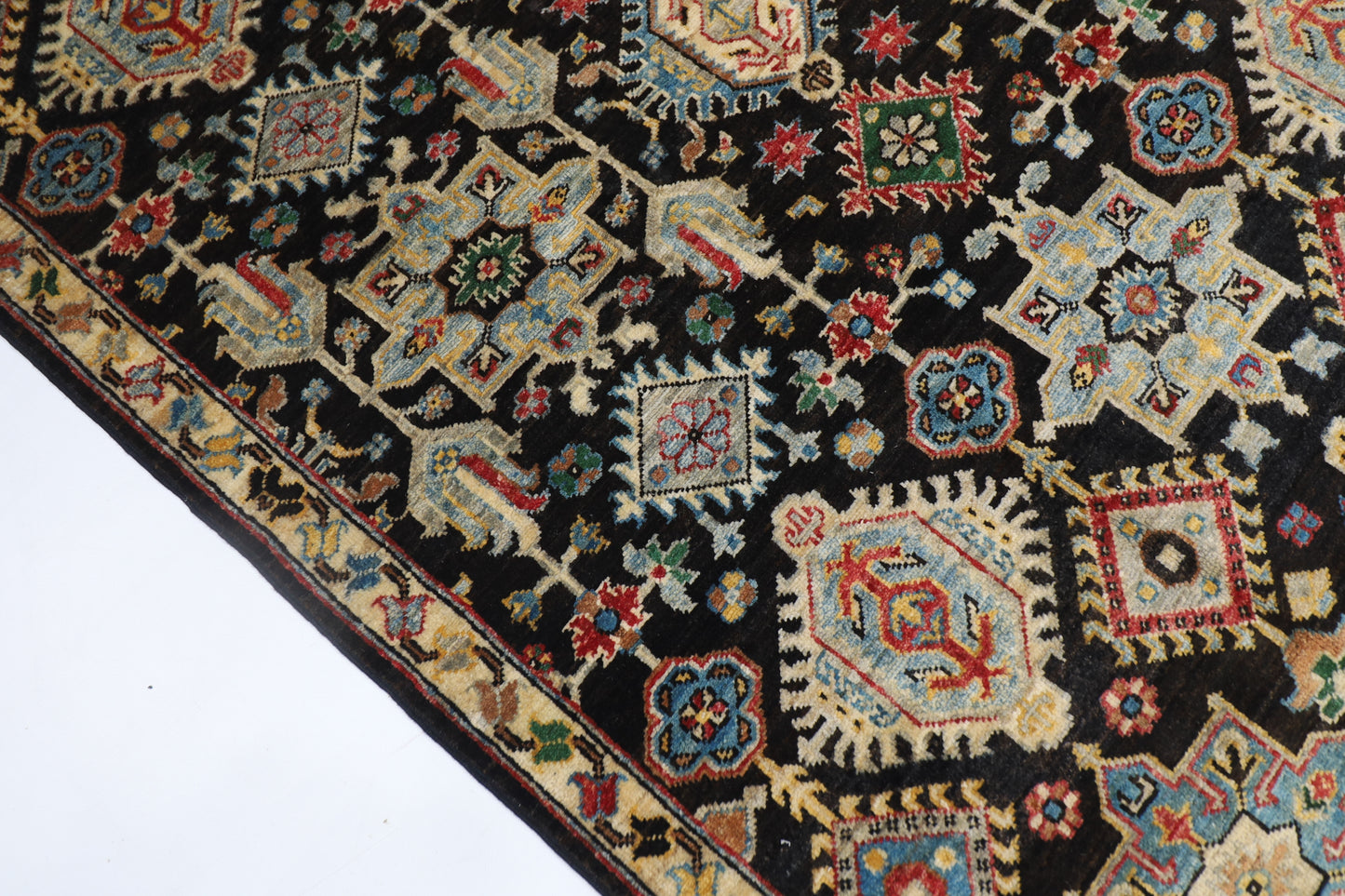 121 x 183 cm | Oriental Waziri Black Area Rug Afghan Hand Knotted Veg Dye Wool carpet