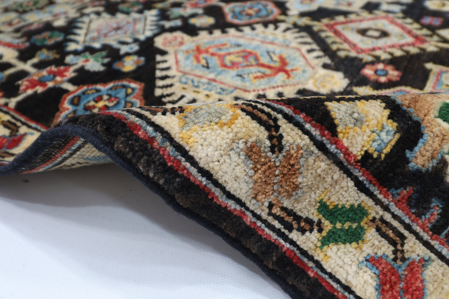 121 x 183 cm | Oriental Waziri Black Area Rug Afghan Hand Knotted Veg Dye Wool carpet