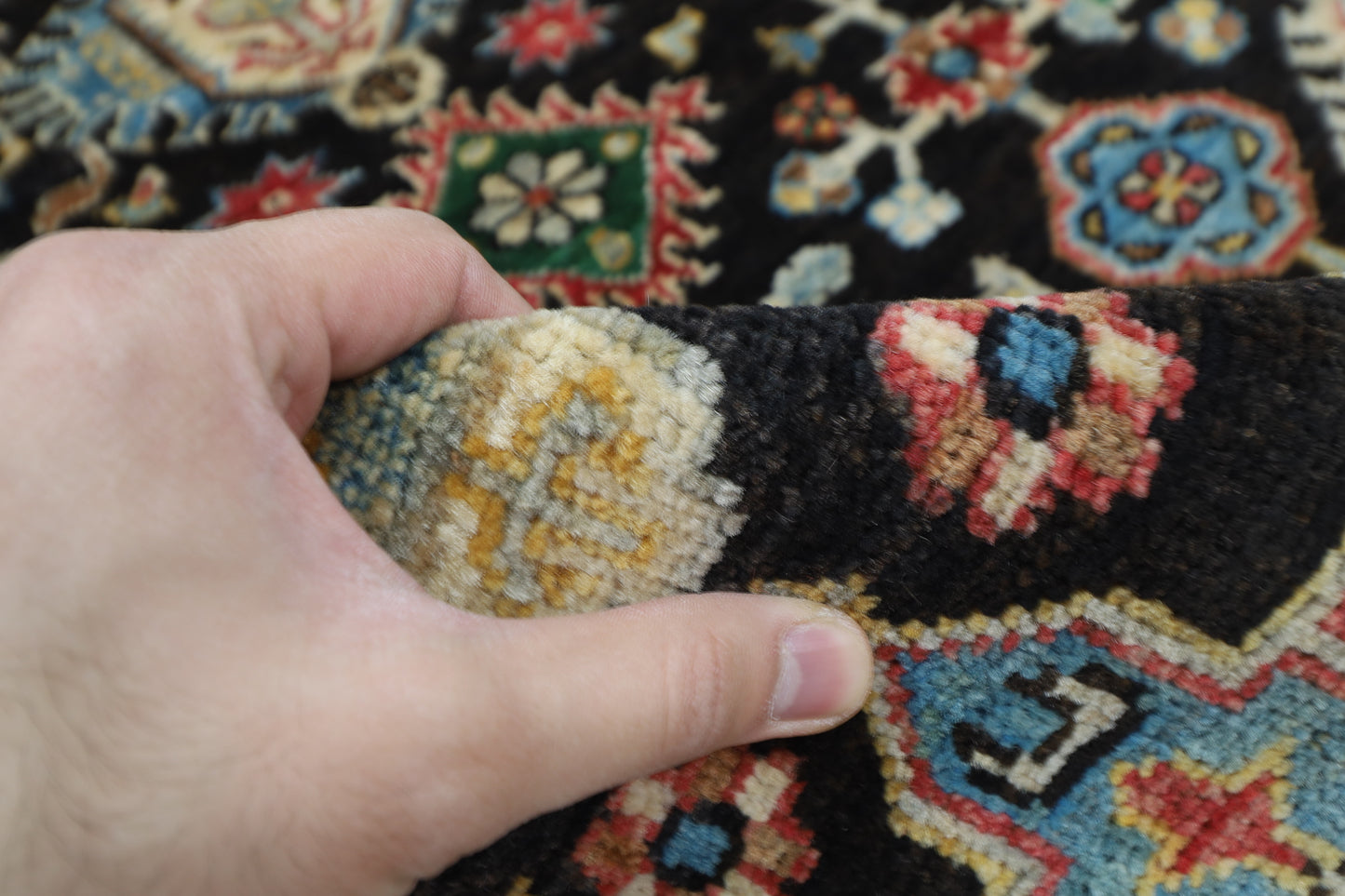 121 x 183 cm | Oriental Waziri Black Area Rug Afghan Hand Knotted Veg Dye Wool carpet
