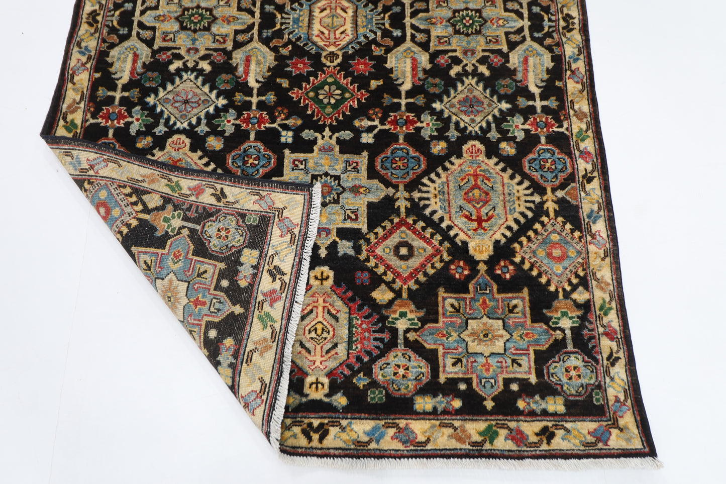 121 x 183 cm | Oriental Waziri Black Area Rug Afghan Hand Knotted Veg Dye Wool carpet