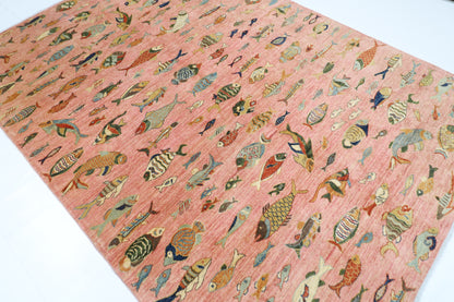 207 x 294 cm | Oriental Fish Pink Area Rug Afghan Hand Knotted Veg Dye Wool carpet