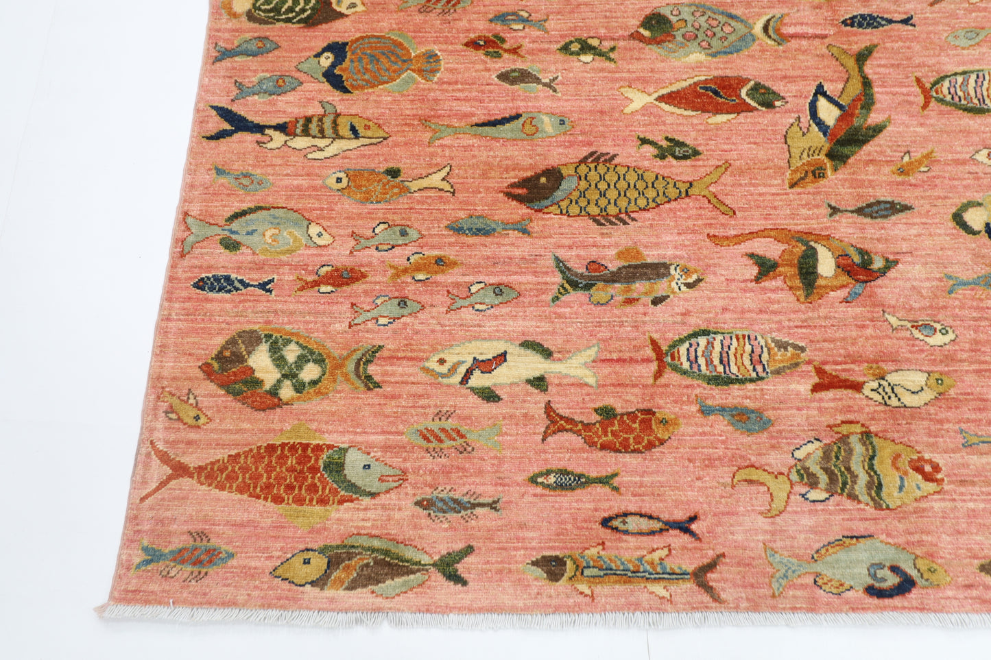 207 x 294 cm | Oriental Fish Pink Area Rug Afghan Hand Knotted Veg Dye Wool carpet