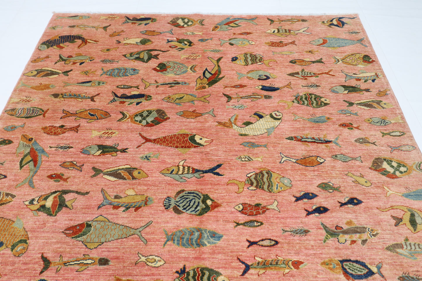 176 x 240 cm | Oriental Fish Pink Area Rug Afghan Hand Knotted Veg Dye Wool carpet