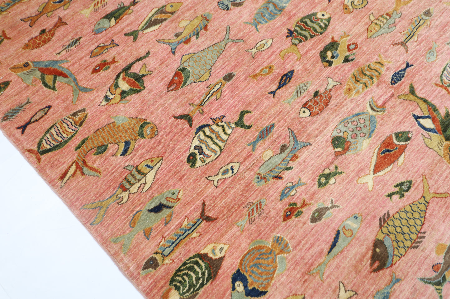 176 x 240 cm | Oriental Fish Pink Area Rug Afghan Hand Knotted Veg Dye Wool carpet