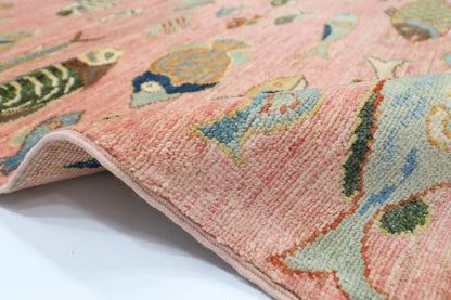 207 x 294 cm | Oriental Fish Pink Area Rug Afghan Hand Knotted Veg Dye Wool carpet