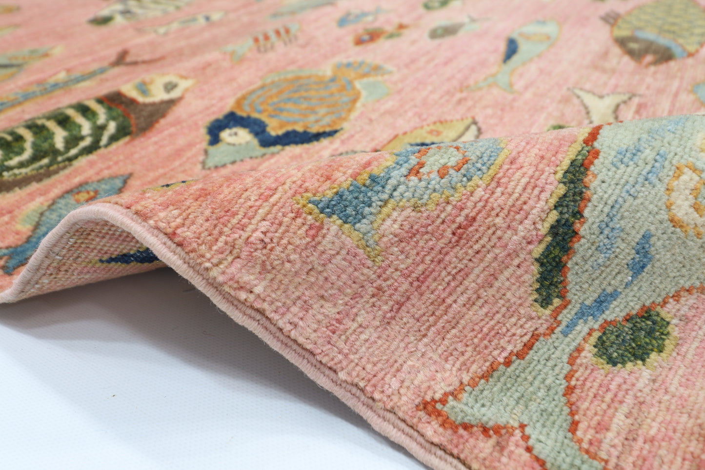 176 x 240 cm | Oriental Fish Pink Area Rug Afghan Hand Knotted Veg Dye Wool carpet